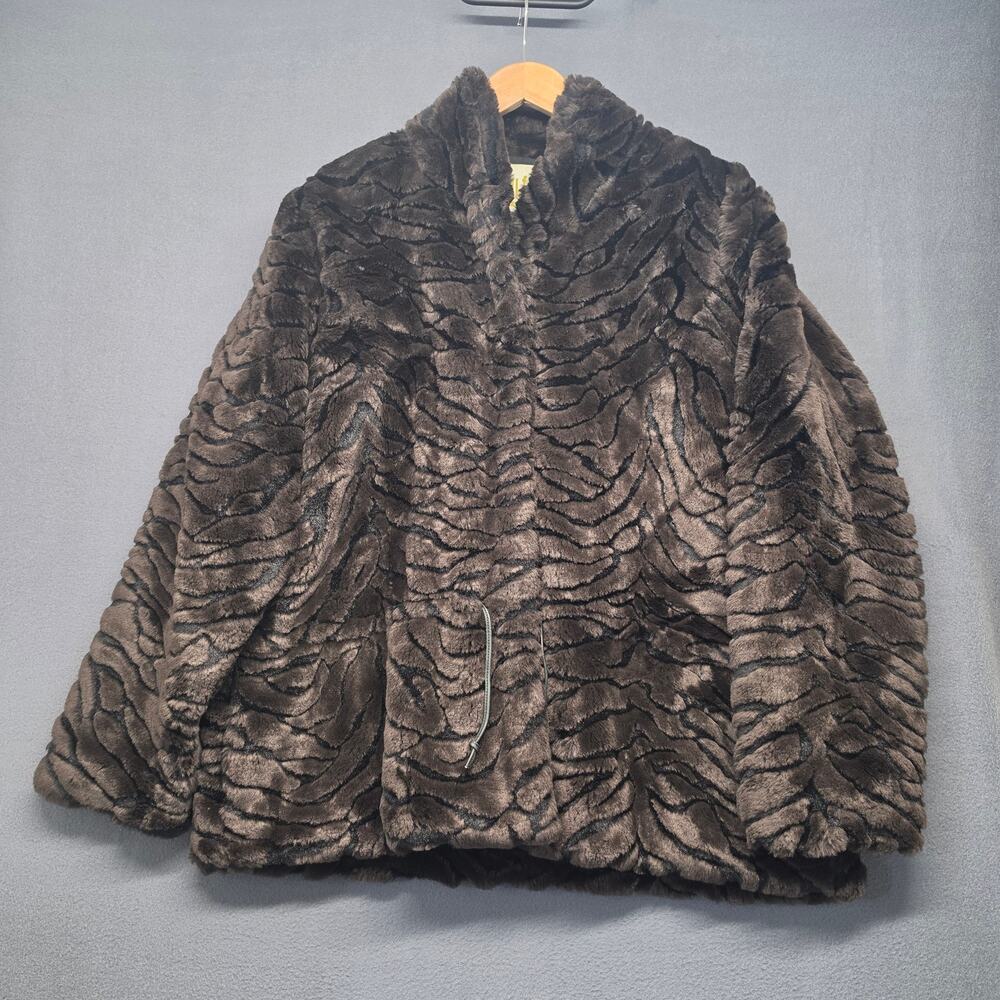 Vintage Womens Vegan Faux Fur Coat Large Brown Duffel Outdoor Mob Wife